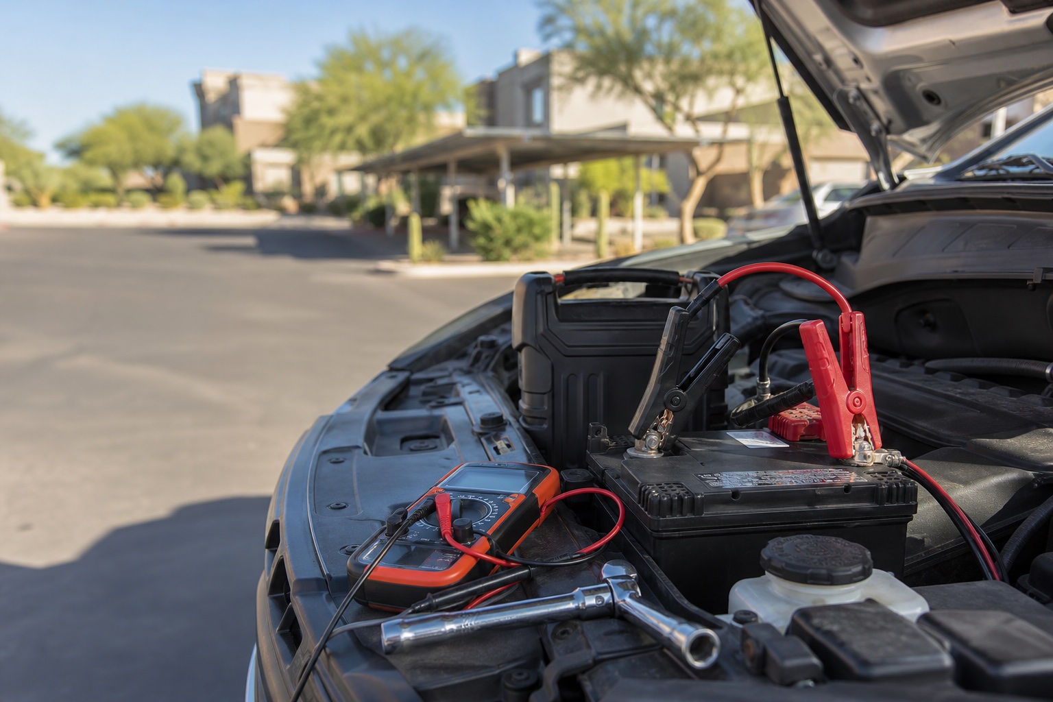Mechanic checking an engine bay for Denver mobile auto repair